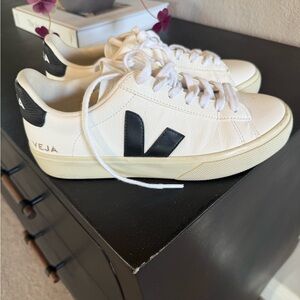 Veja White and Black Leather Sneakers